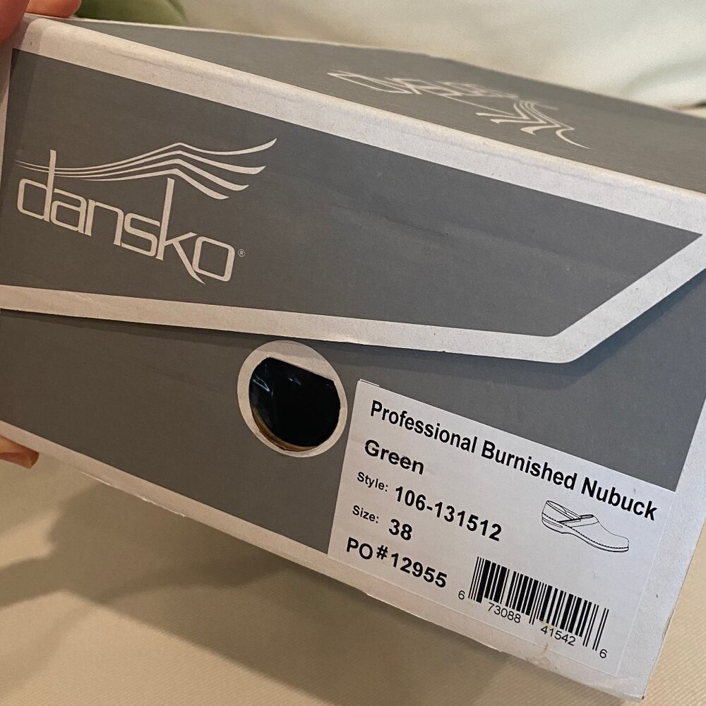 NIB Dansko Olive Green Clogs with heel on back. Size 38.